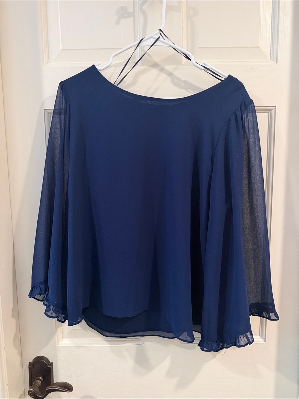 1. State Navy Chiffon Ruffle Cuff Blouse